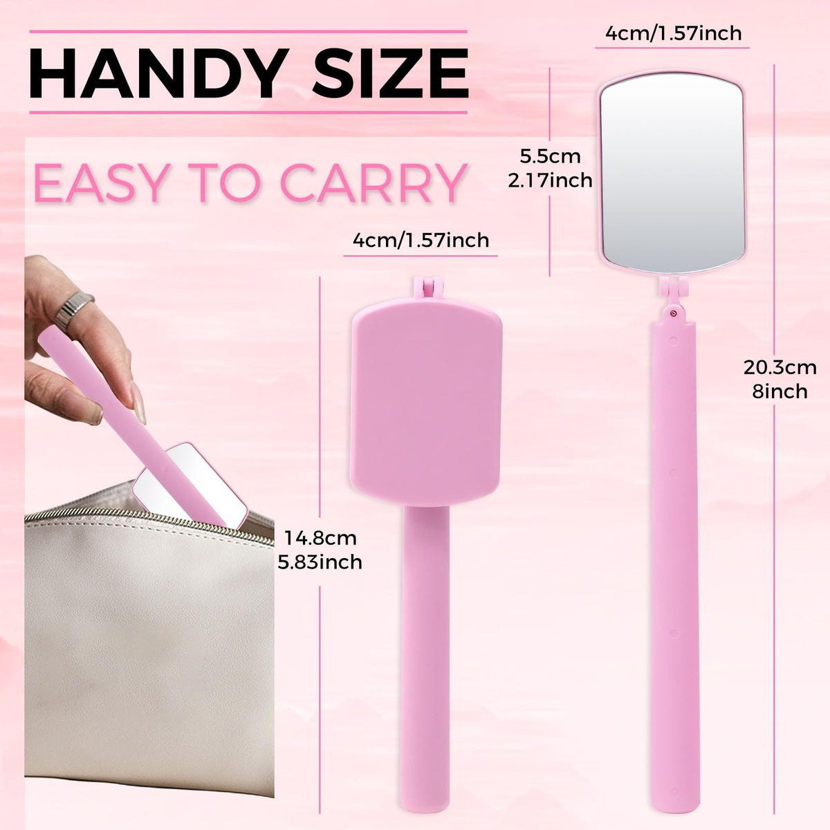 Large Folding Lash Mirror with 260° Rotation for Eyelash Extensions - Portable Pink Eyewear