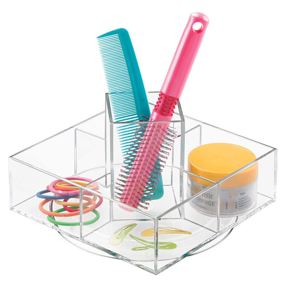 Rotating Acrylic Makeup Organizer with Storage Bins & Brush Holder