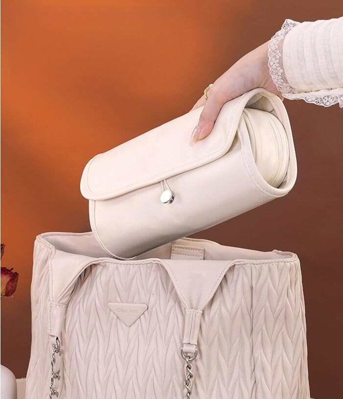 Leather Makeup Brush Case - Portable Organizer with Multiple Compartments