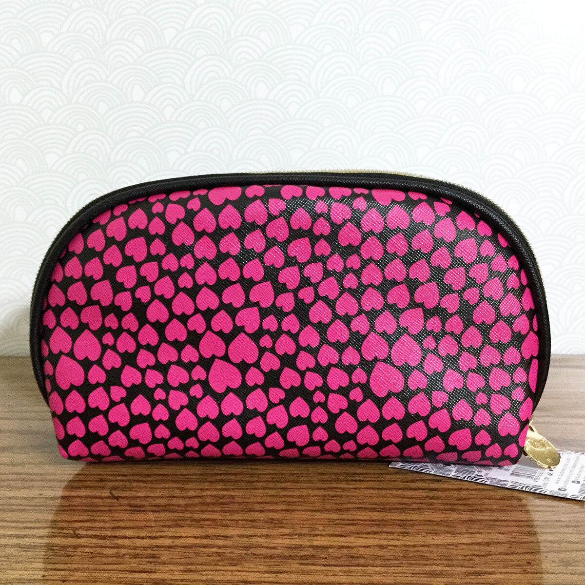 Pink Heart Double Zip Cosmetic Bag - Travel Organizer Pouch for Makeup & Toiletries