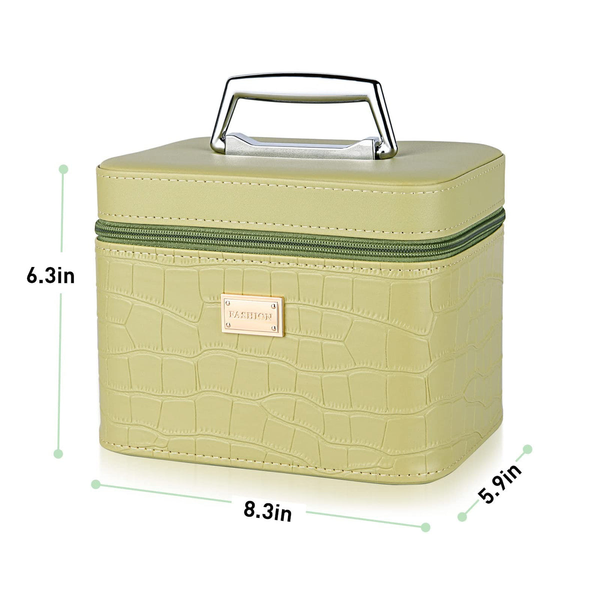 Portable Leather Makeup Train Case with Mirror for Women - Green