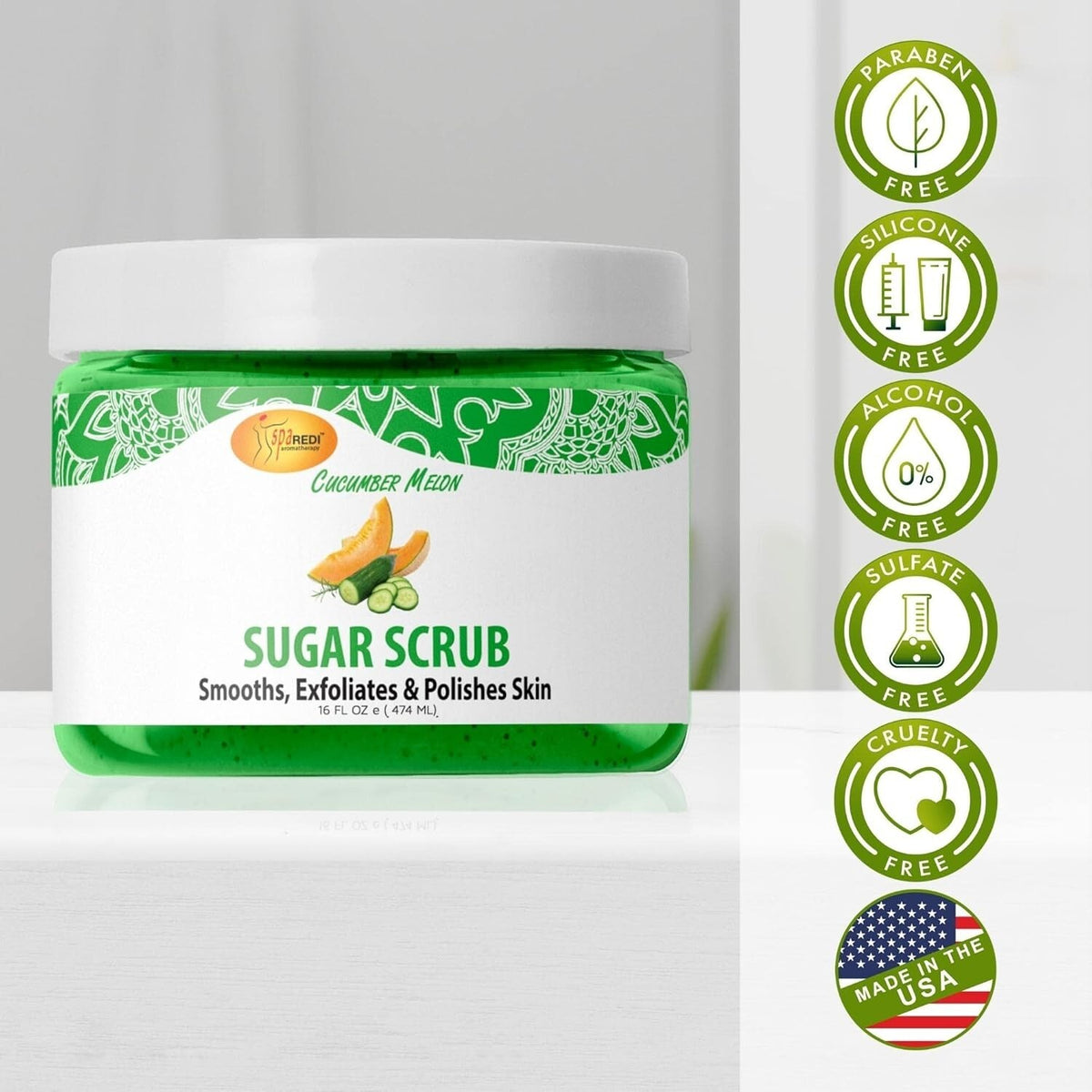 Sugar Body Scrub Exfoliator - Cucumber Melon, 16 oz