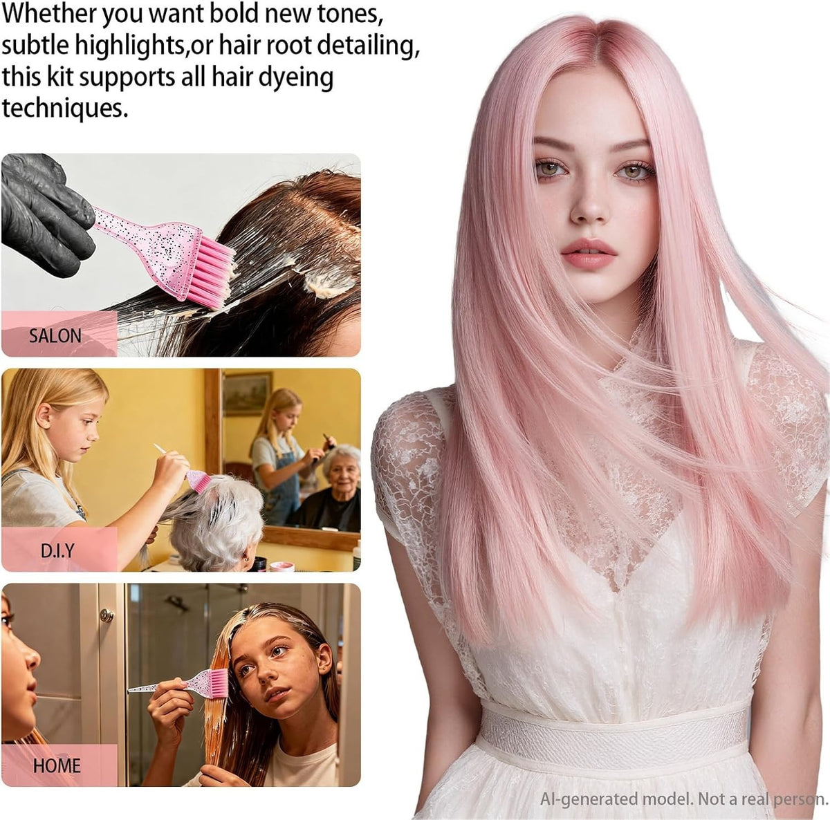 Hair Dye Kit with Brush Bowl Clips for Home Salon Use - 12 Pieces