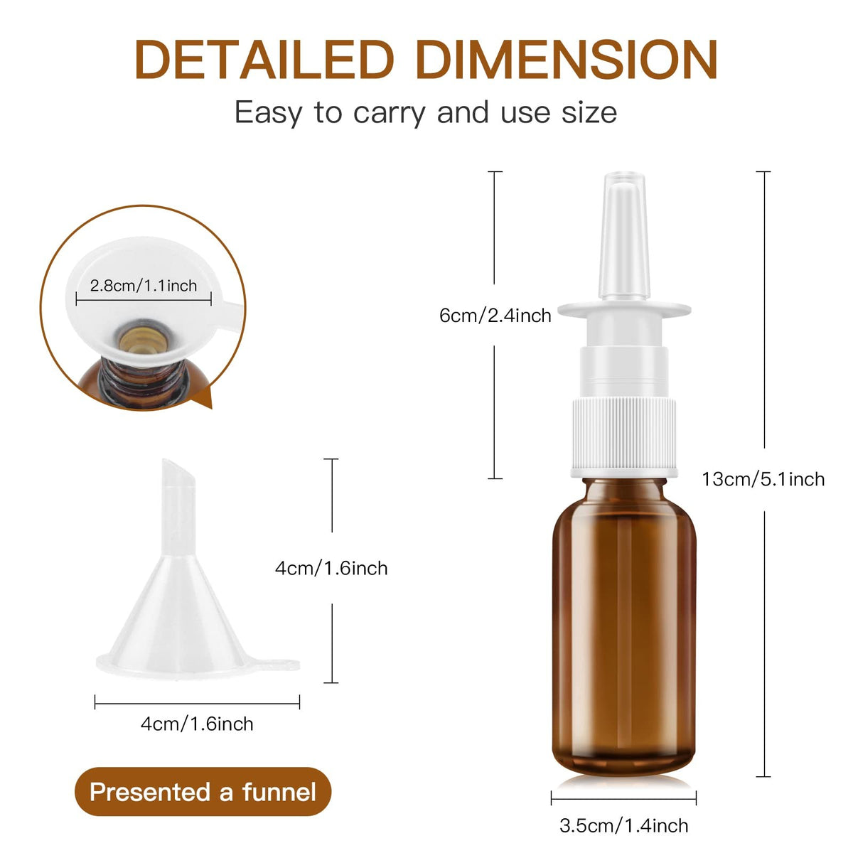 Refillable Glass Nasal Spray Bottles Set - 6 Pack 30ML Fine Mist Sprayers