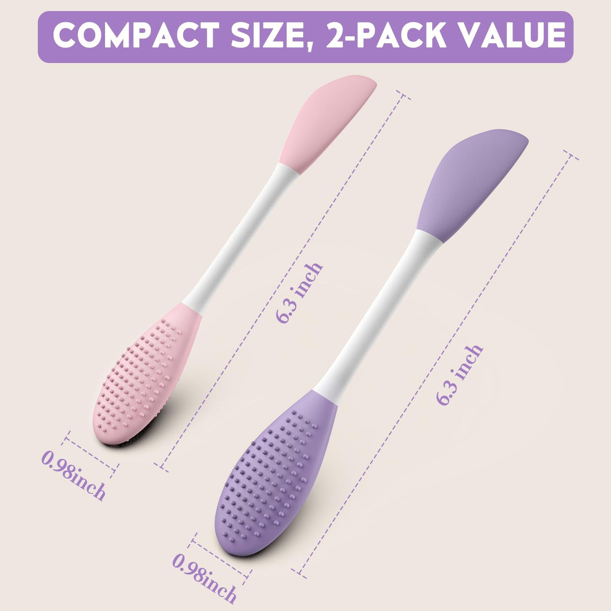 Silicone Pore Cleansing Brush Set - Dual-Ended Face Mask Applicator & Face Scrubber - Purple & Pink