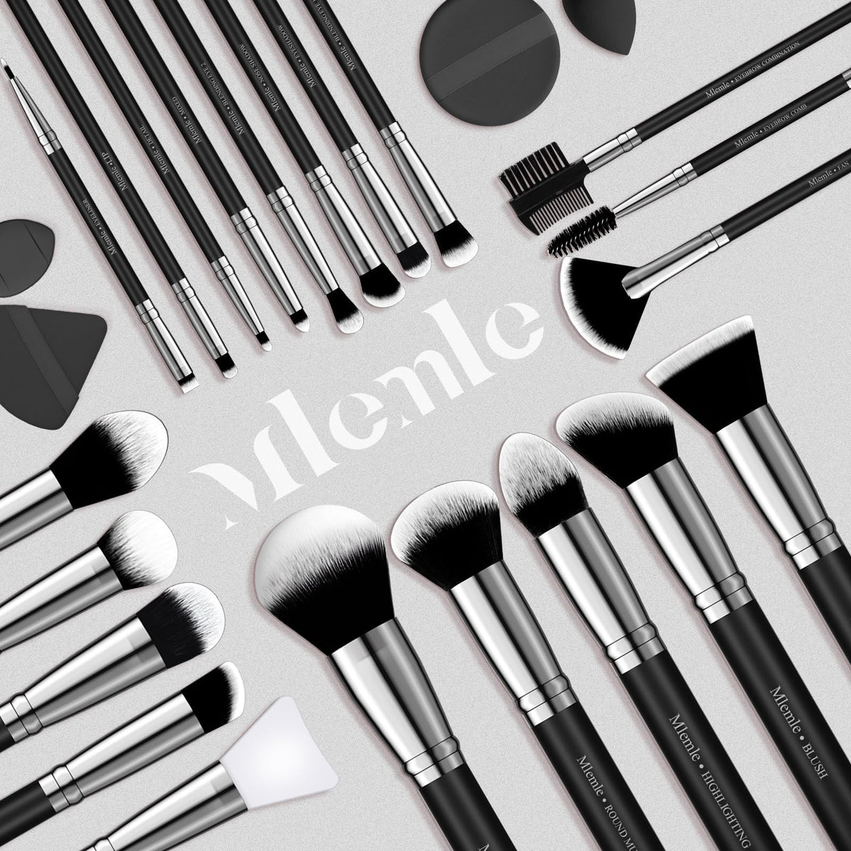 Professional Makeup Brush Set 25 Pcs with Sponge & Puff - Black