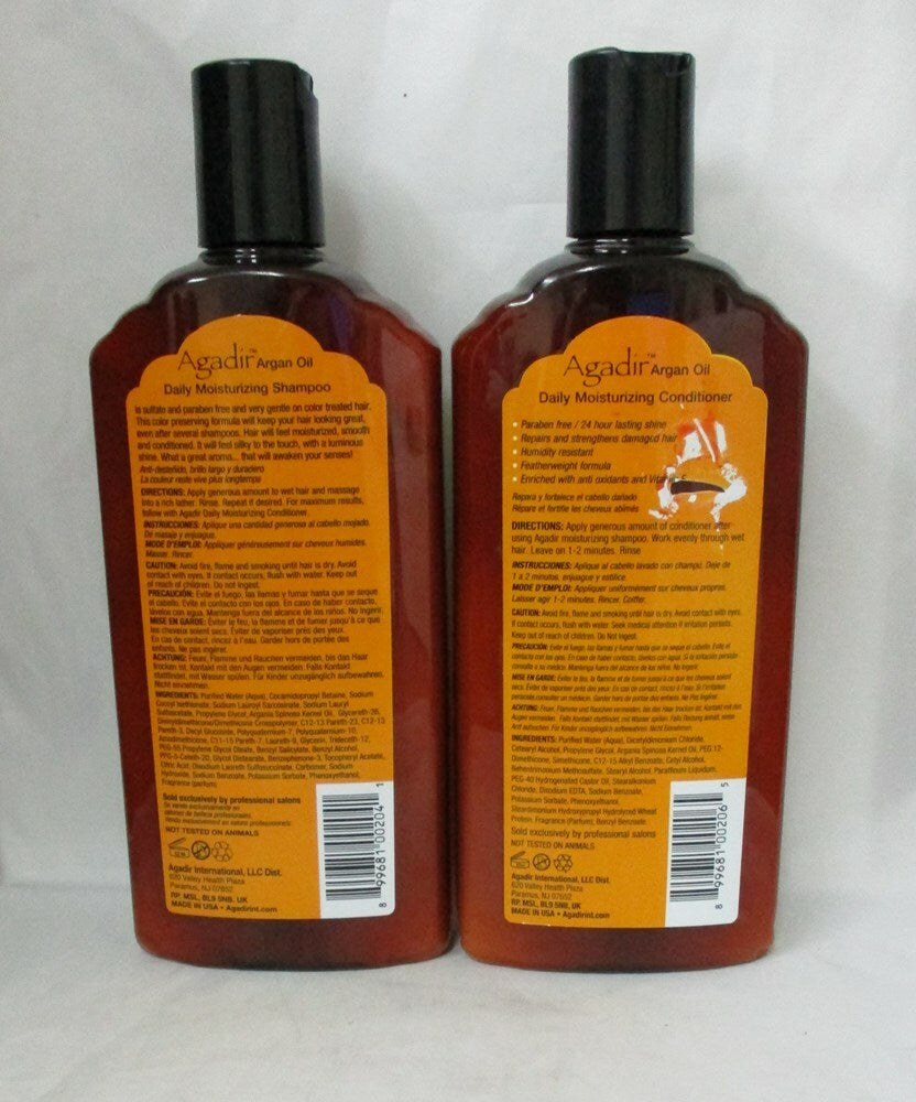 Agadir Daily Moisturizing Shampoo and Conditioner Duo 12.4 oz Sulfate & Paraben Free Repair