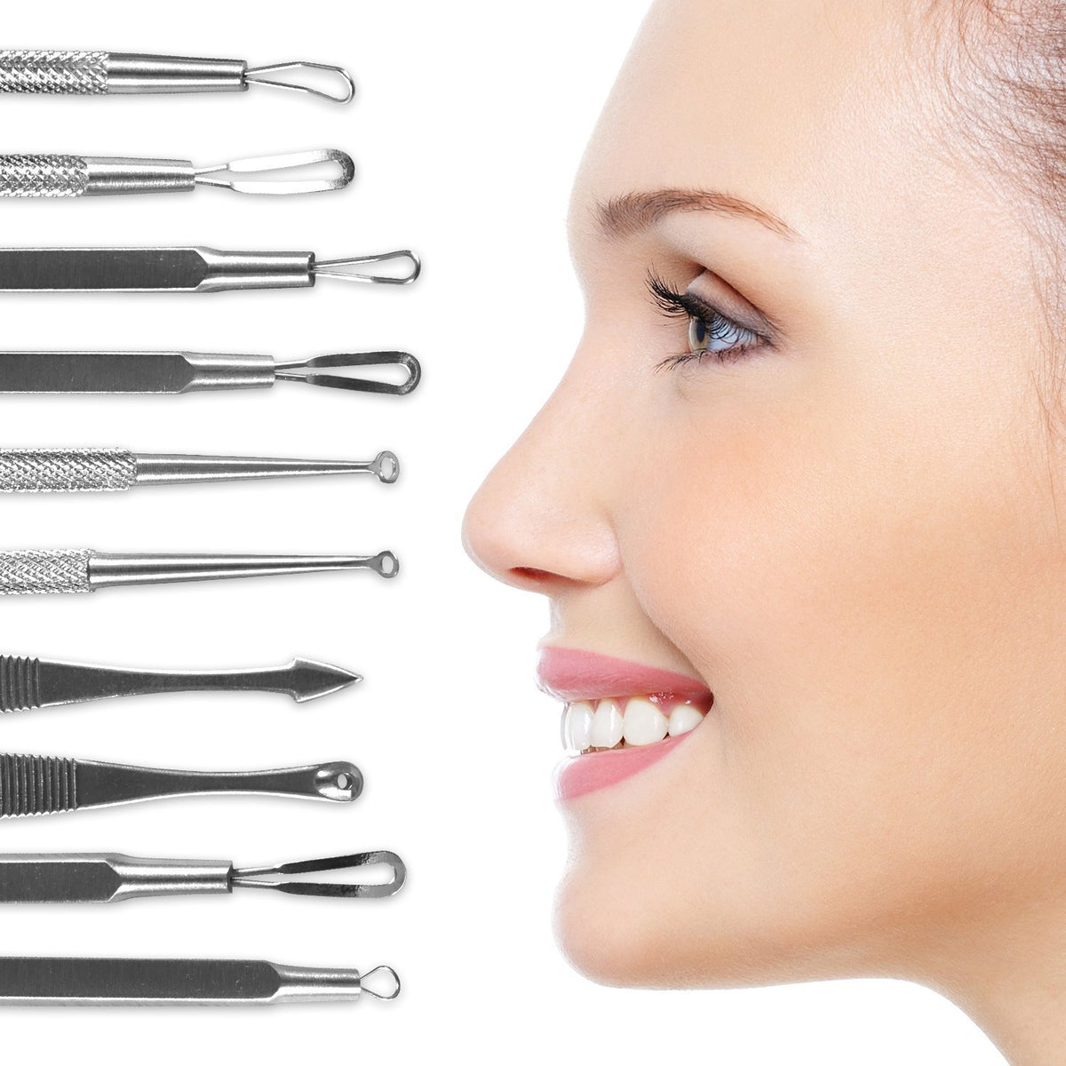 Professional Blackhead Extractor Set of 5 Skin Care Pimple Tools for Face & Body