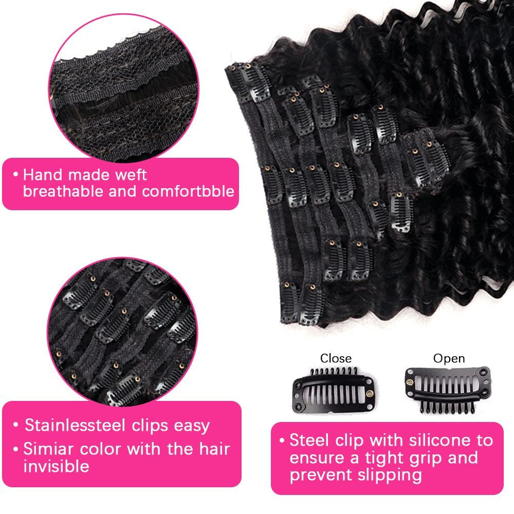 Deep Wave Clip-In Hair Extensions 8 Pieces 22 Inch Natural Black