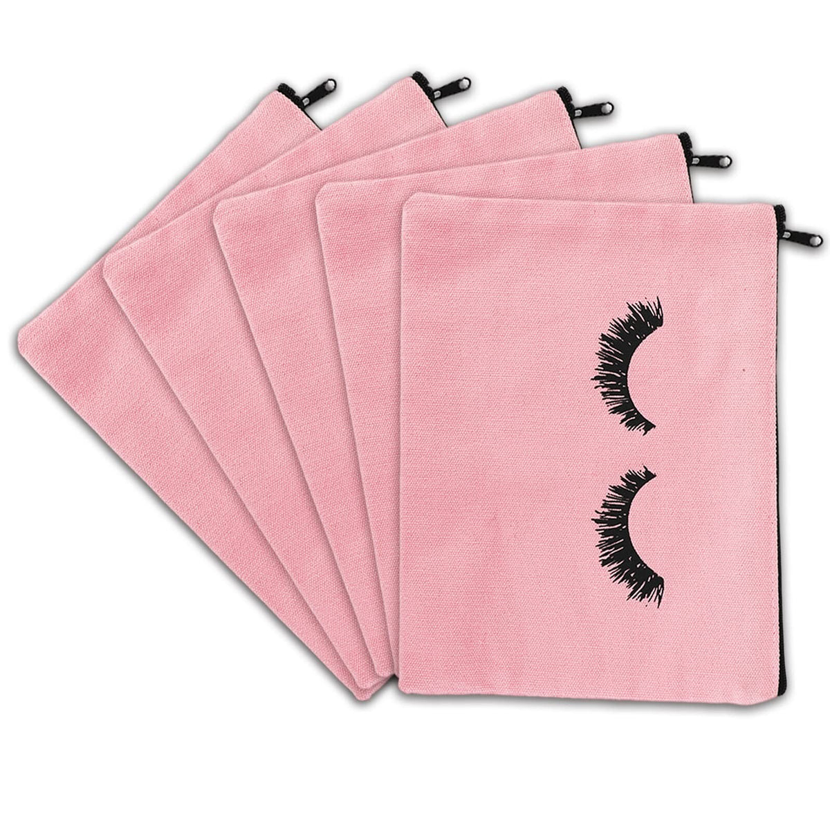 Canvas Makeup Pouch Set - 6 Pink Cosmetic Bags with Zipper Closure