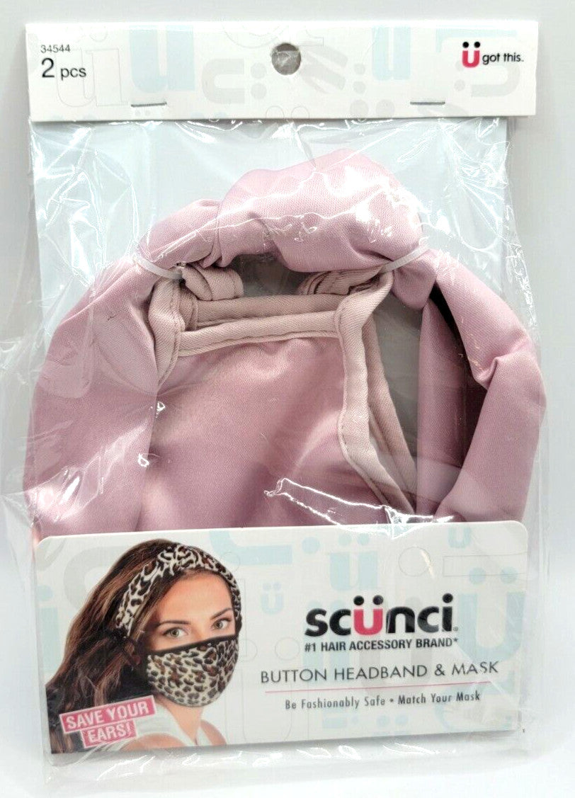 Scunci Botton Headband & Mask - Silk Pink #34544 Save Your Ears!
