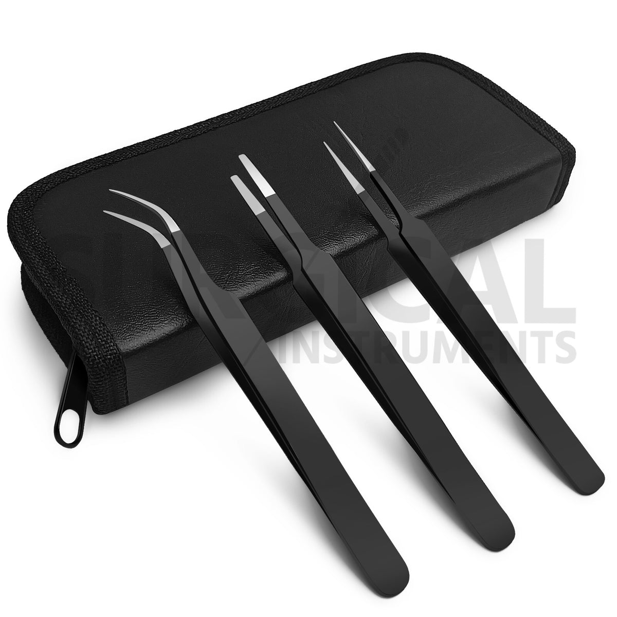 3 Precision Tweezers Set - Extra Fine Angled & Blunt Tips for Electronics