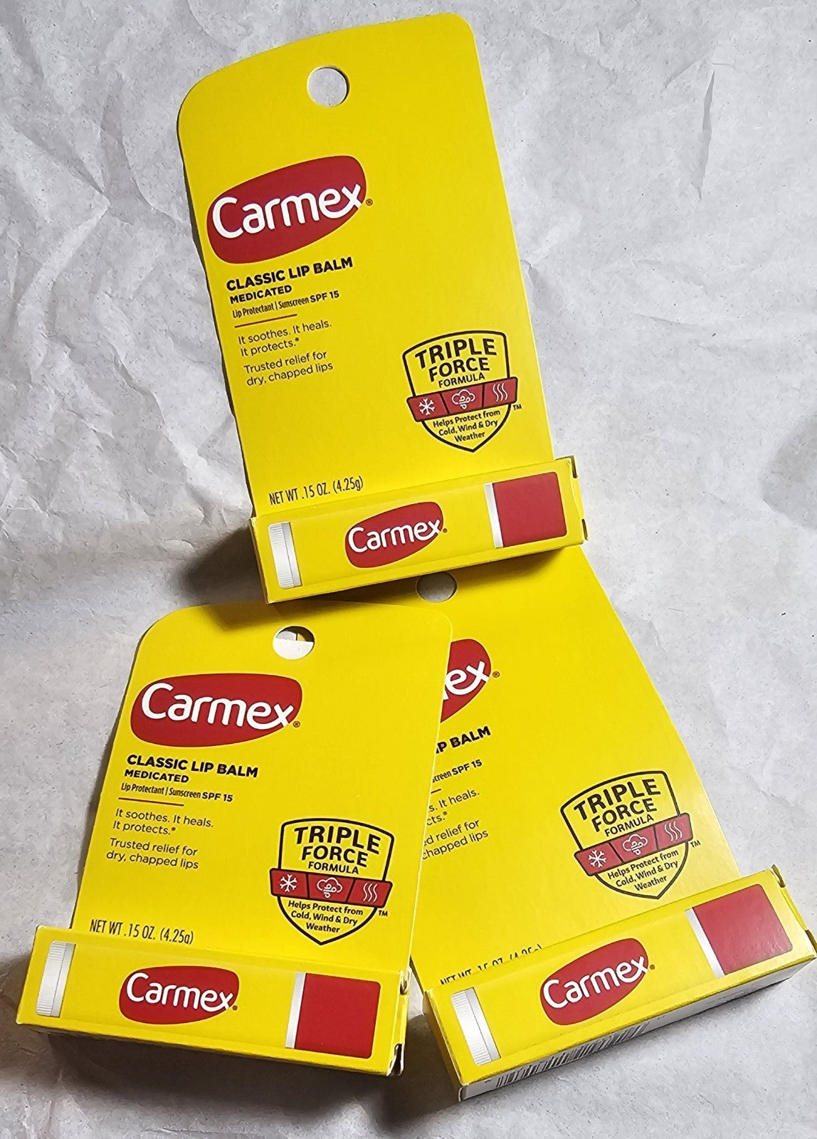 3-Pack Carmex Lip Balm SPF 15 Moisturizing Treatments - Classic Flavor