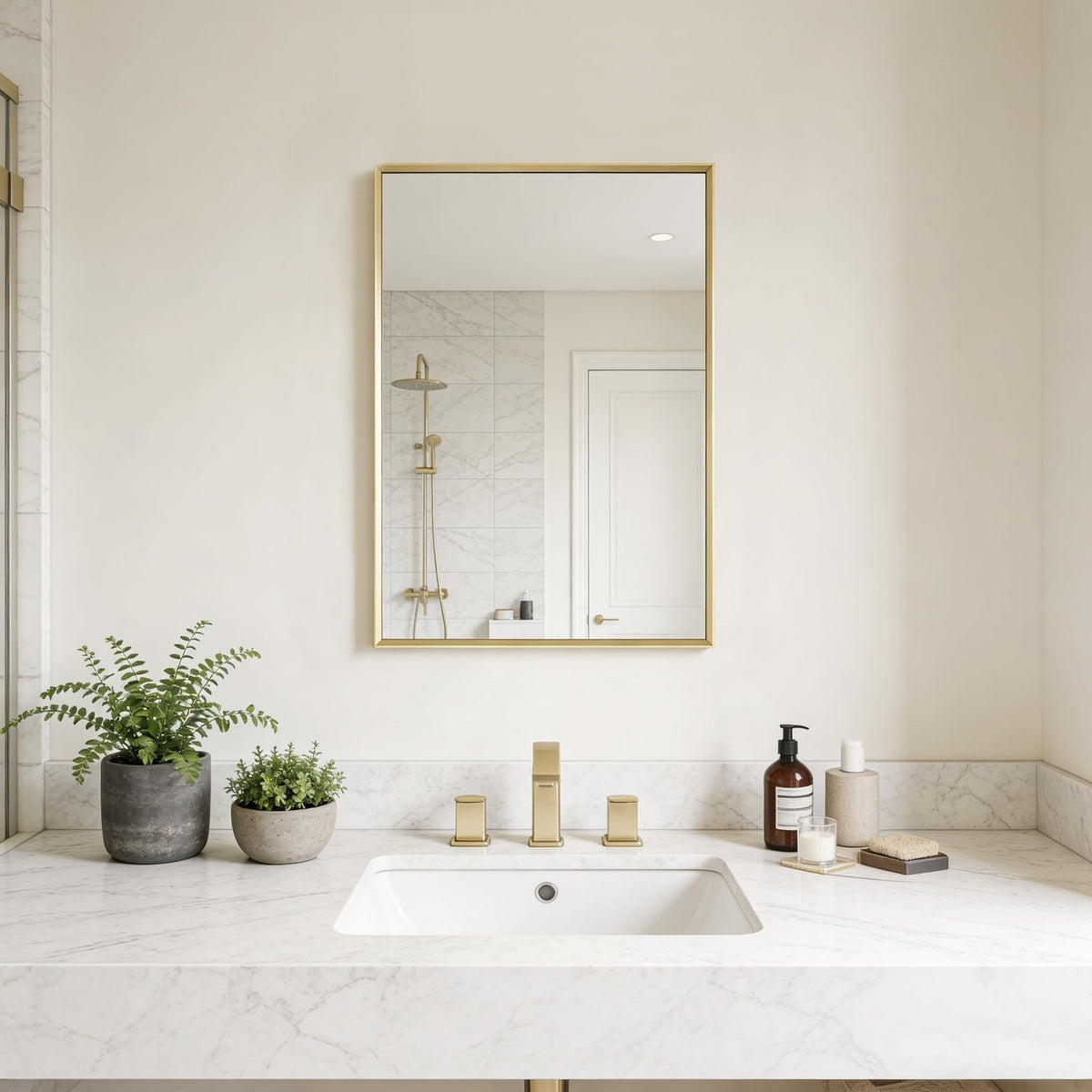 16x24 Inch Brushed Gold Wall Mirror for Bathroom Vanity & Over Sink