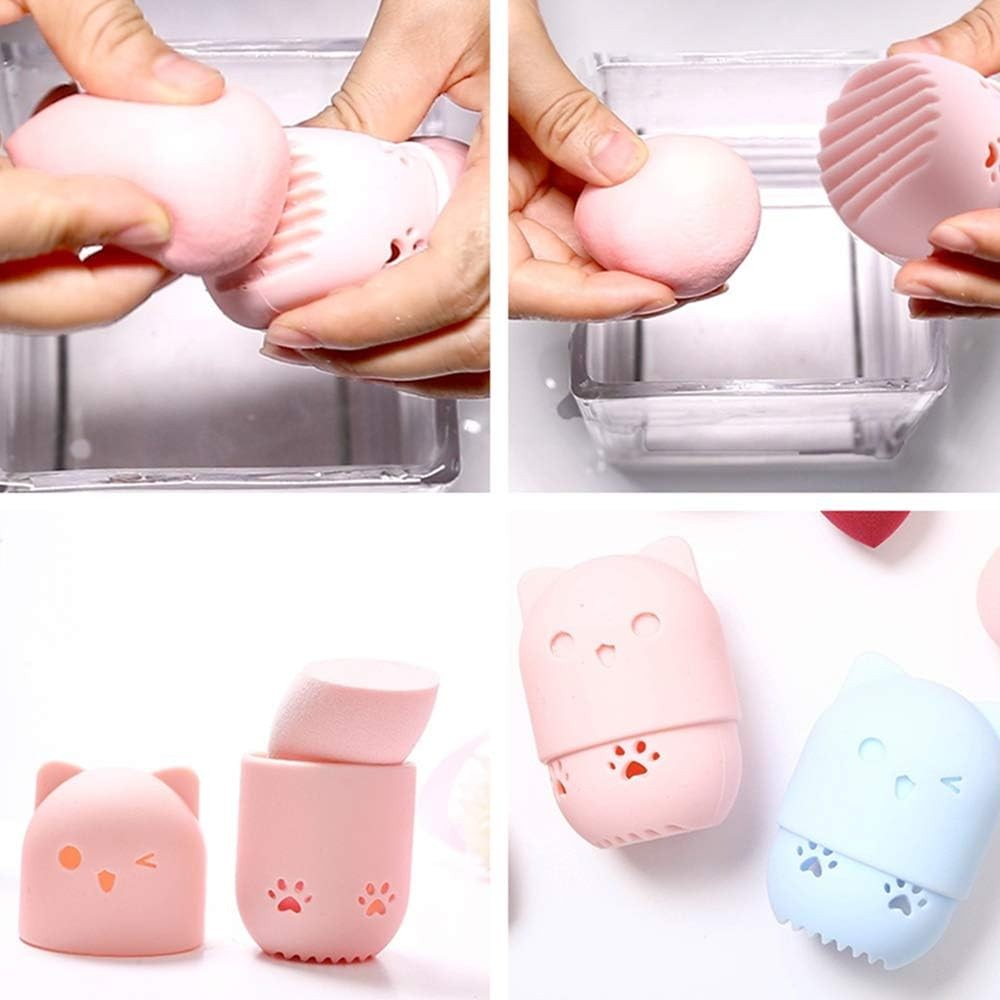 2 Pcs Makeup Blender Holder and Travel Case Silicone Cosmetic Sponge Organizer