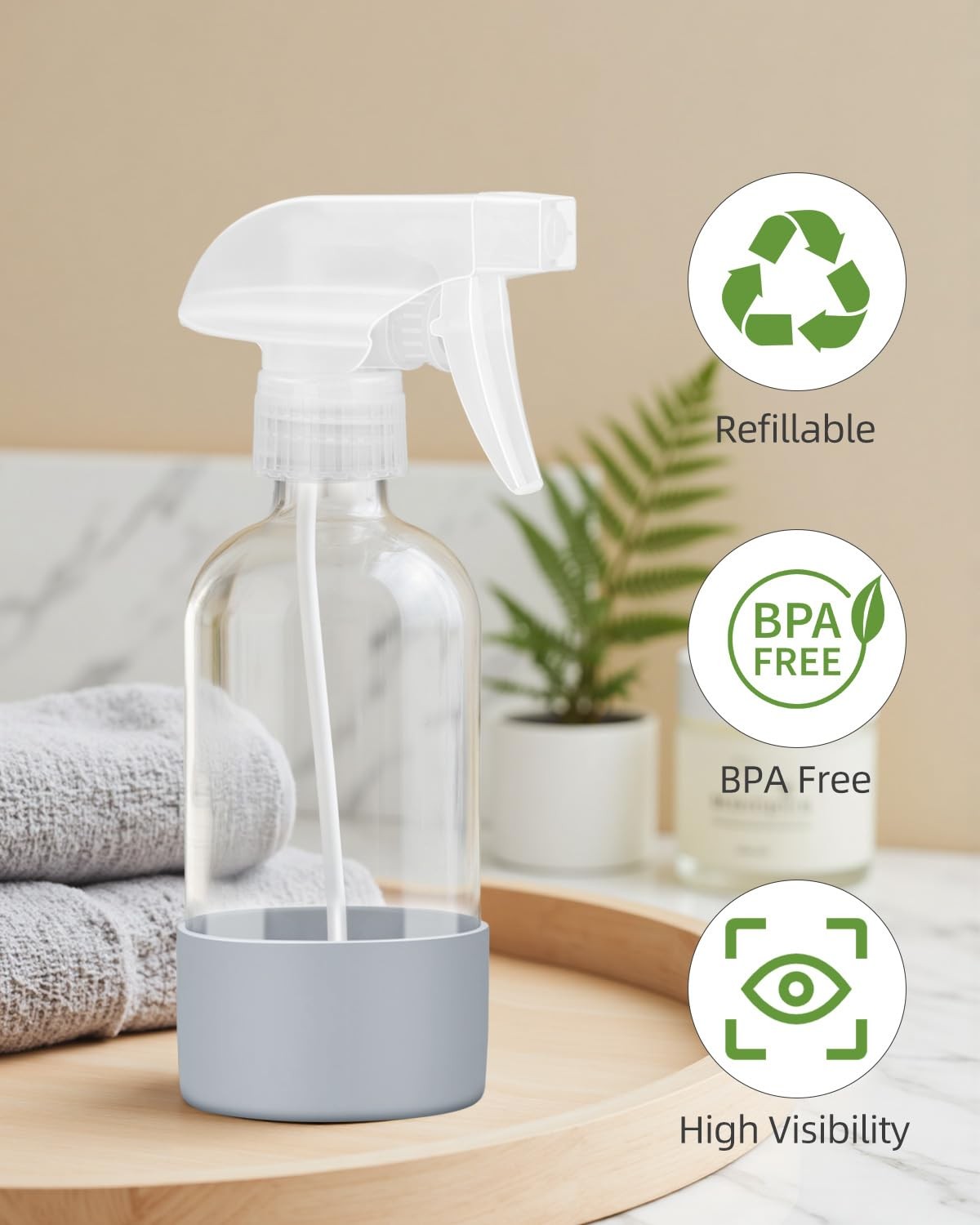 Refillable 8 oz Glass Spray Bottles Set - Leak-Proof Household Containers