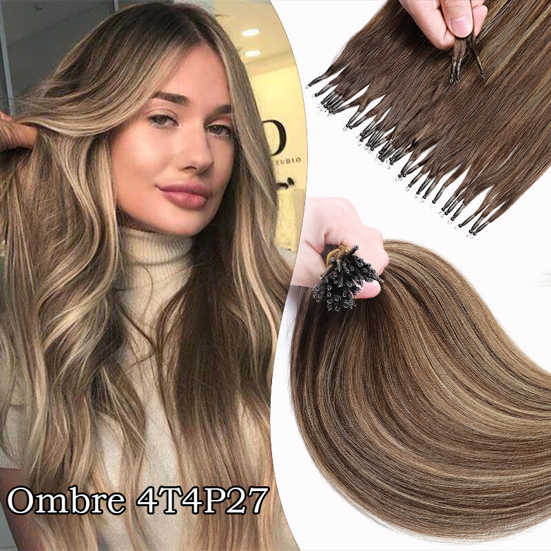 Human Remy Hair Extensions Micro Loop Nano Ring Full Head Salon Use