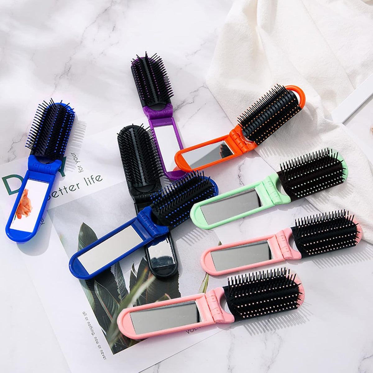 20 Pcs Foldable Travel Hair Brush with Mirror, Compact Portable Hairbrush Set