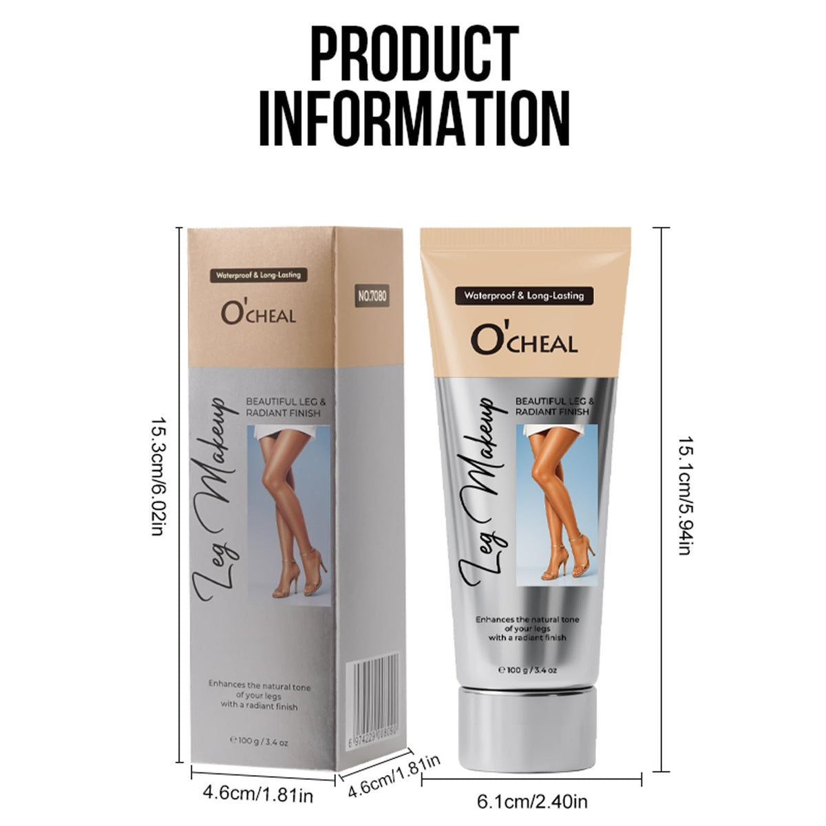 Waterproof Leg Makeup Cream - Natural, Light & Dark Shades, 3.4 Oz