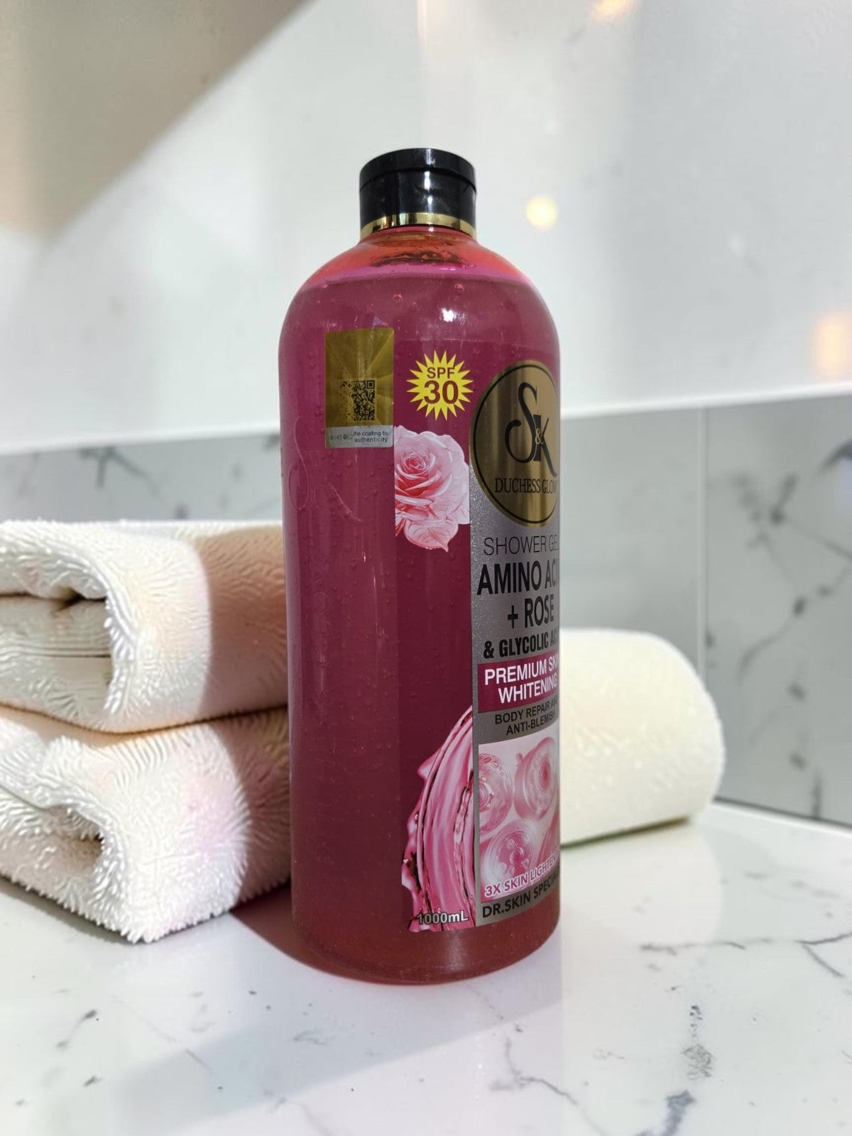 Amino & Glycolic Acid Rose Brightening Shower Gel 1000ml - Skin Hydration & Clarifying