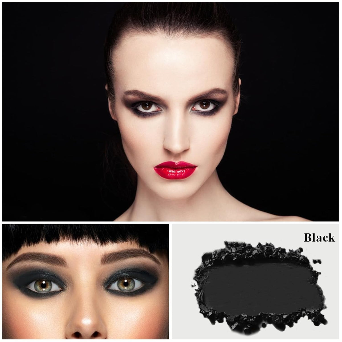 Black Matte Single Eyeshadow with Mirror - Long-Lasting, Buildable Makeup