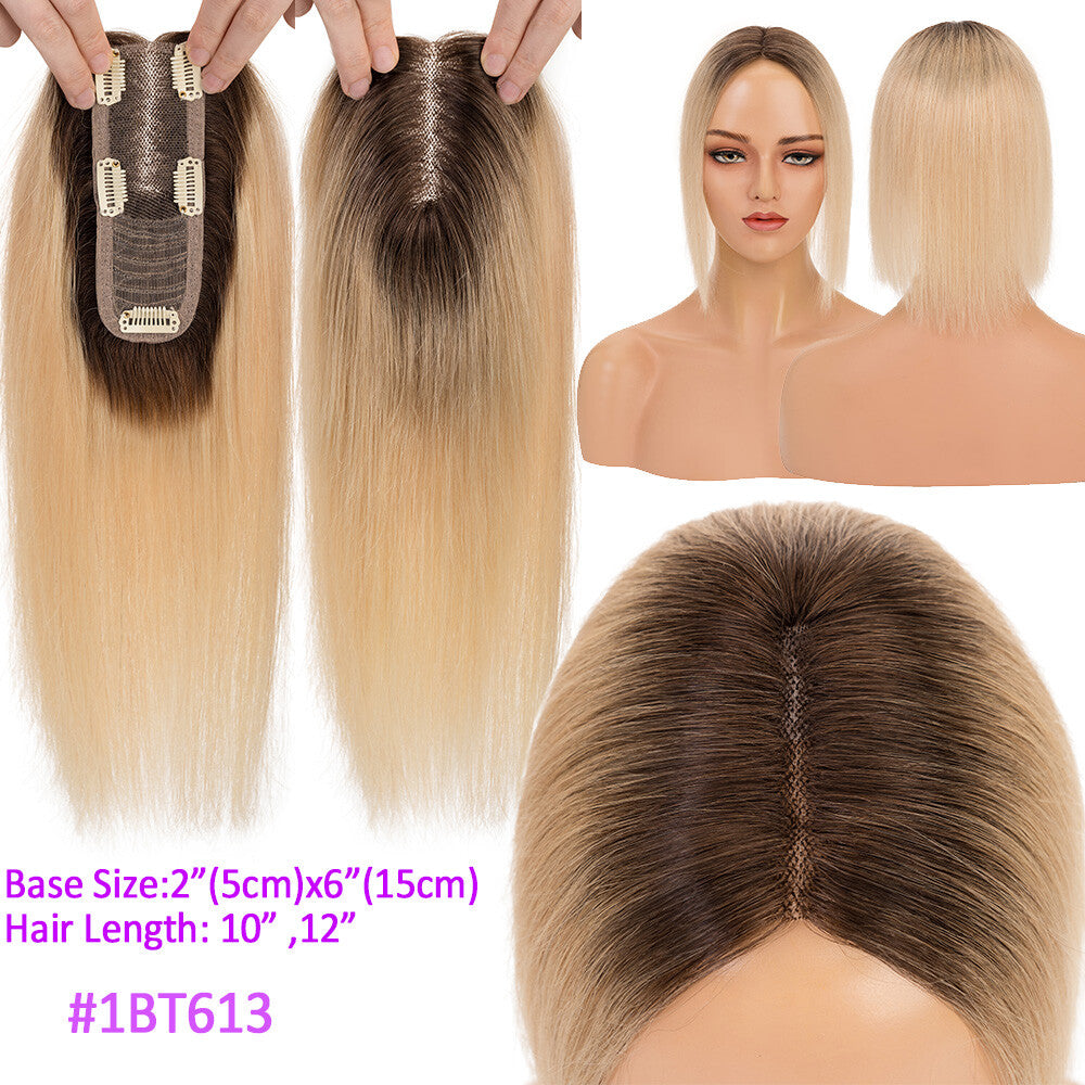 Remy Human Hair Topper Clip-In Hairpiece for Thinning Hair - Silk Base, 10-12 Inch Length