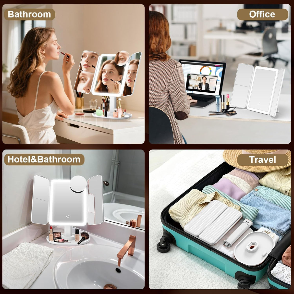 Magnifying Lighted Vanity Mirror 1X/3X/7X/20X with 3 Color Modes Rechargeable