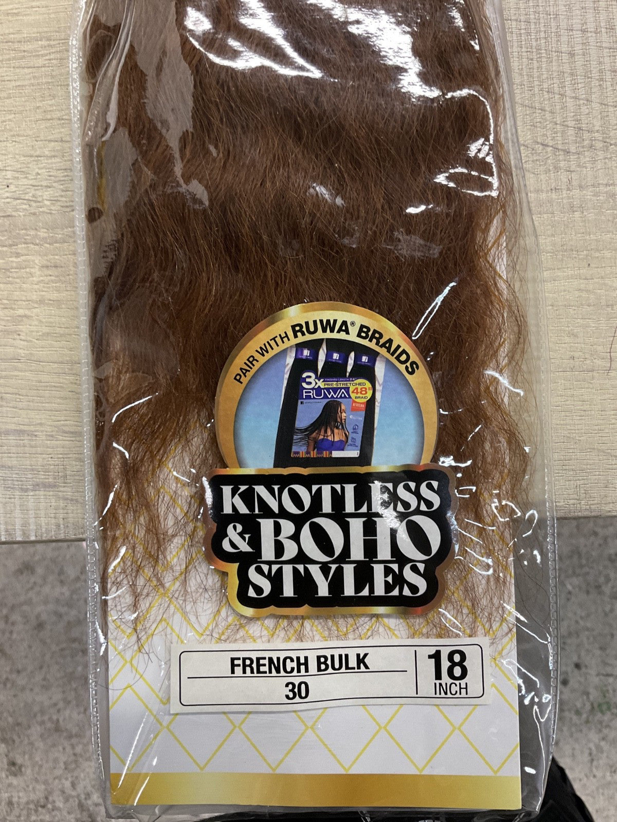 100% Human Hair Bulk Wavy French Weave 18 Inch - Color 30
