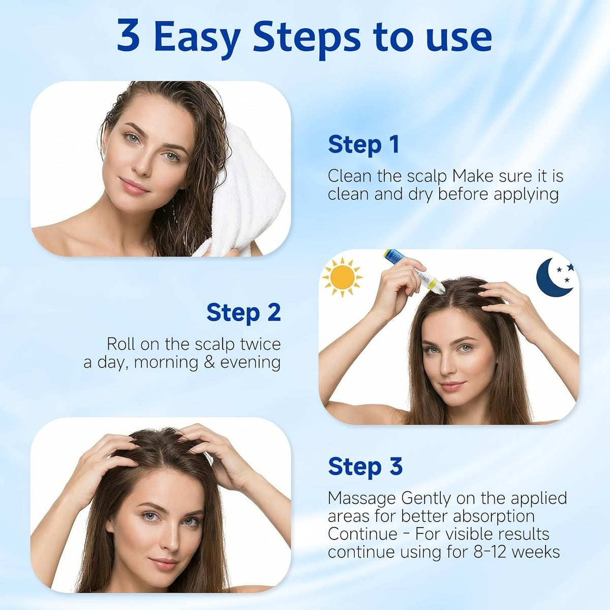 Hair Growth Serum Roll On with 3% Rosemary Bataua Oil 2% Pea Extract