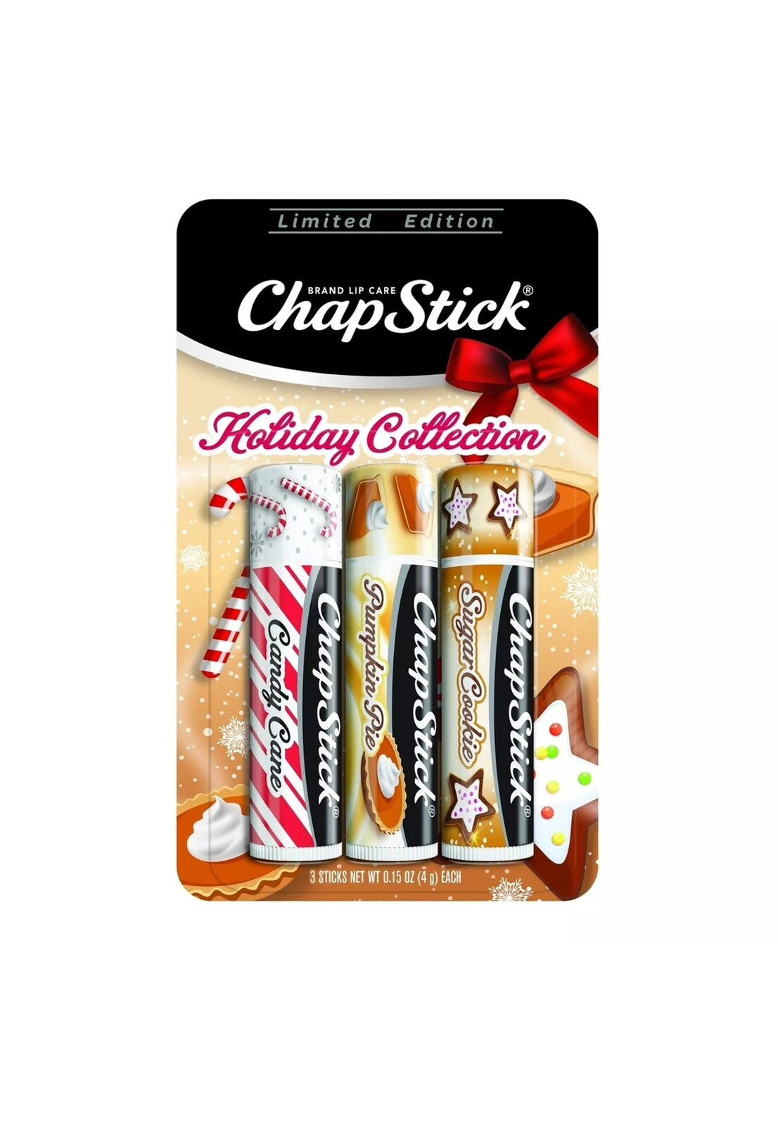 Holiday Flavored Lip Balm Set - Sugar Cookie Pumpkin Pie Candy Cane 3 Pack
