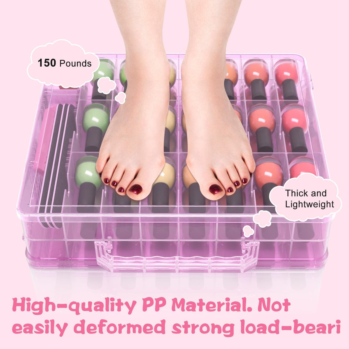 Nail Polish Organizer Case for 48 Bottles Double-Sided Storage Pink