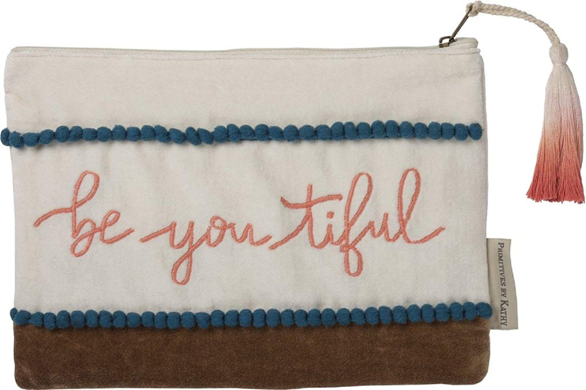 Multicolor Velvet Cosmetic Bag with Embroidered Be You Tiful Design – Travel & Makeup Pouch