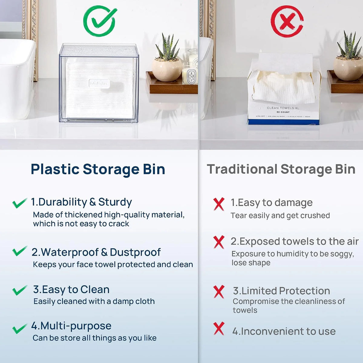 Disposable Facial Towel Holder with Clear Storage Drawer - Fits XL Towels