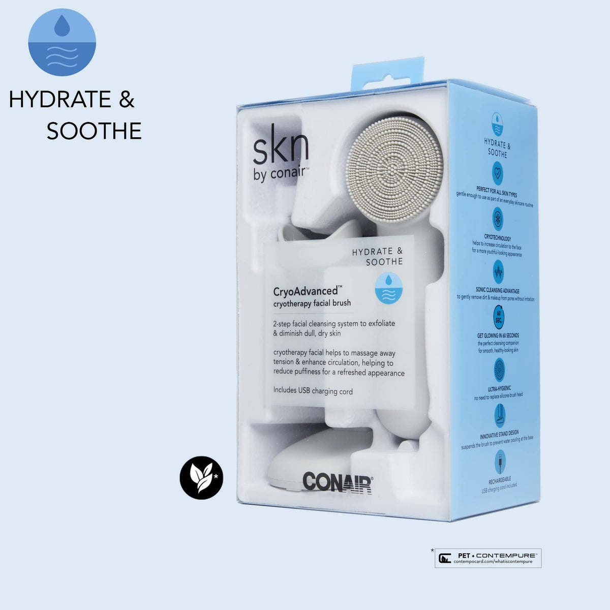 Conair Cryotherapy Facial Cleansing Brush with Silicone Head & Cool Metal Plate