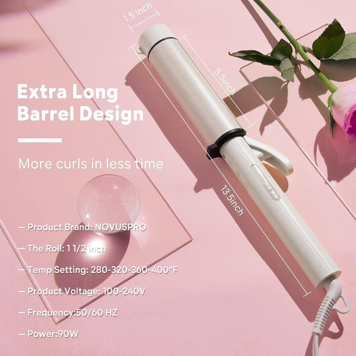 Large Barrel Curling Wand 1.5 Inch for Long Hair Ceramic Ionic Styling Tool