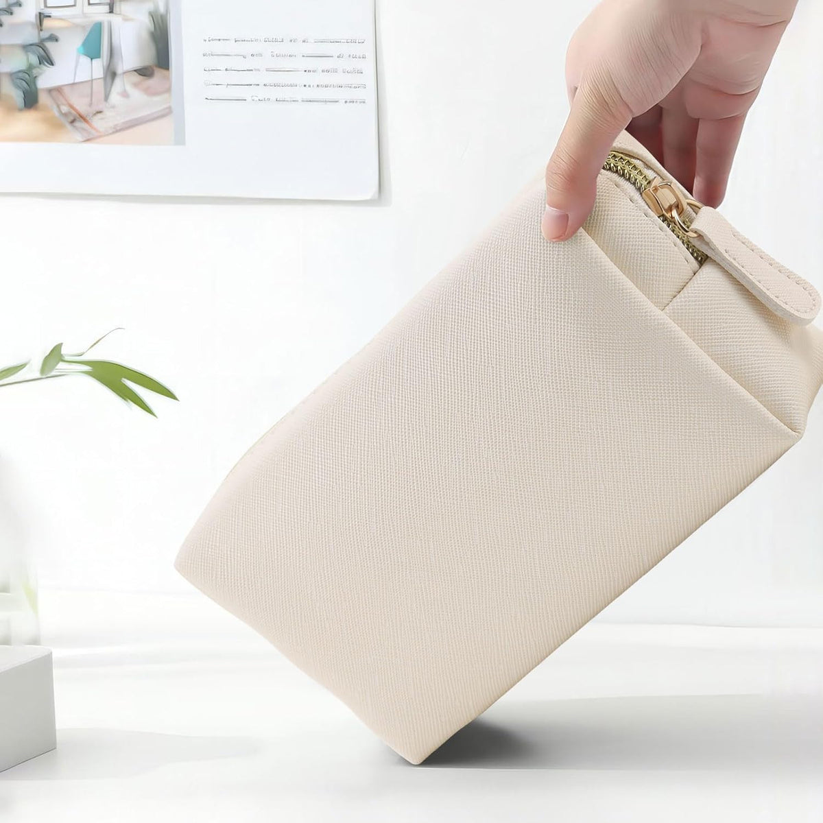Leather Makeup Bag for Travel Small Cosmetic Organizer for Women