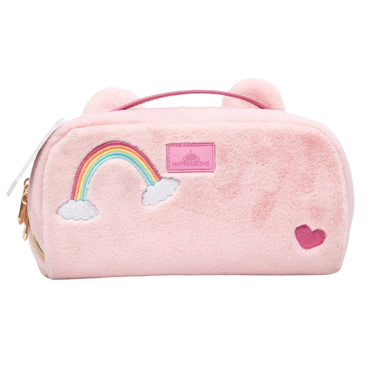 Travel Makeup Bag with Plush Ears & Spacious Organizer - Pink