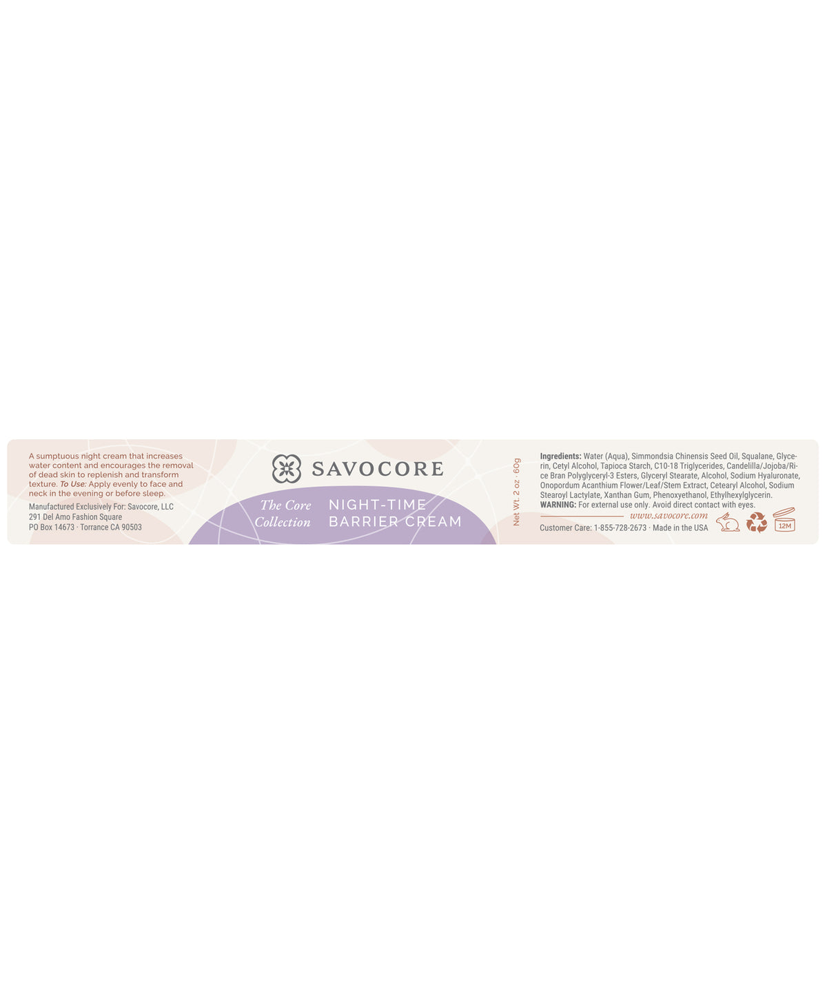Night-Time Barrier Cream - Hydrating Repair Moisturizer for Skin - 2 oz