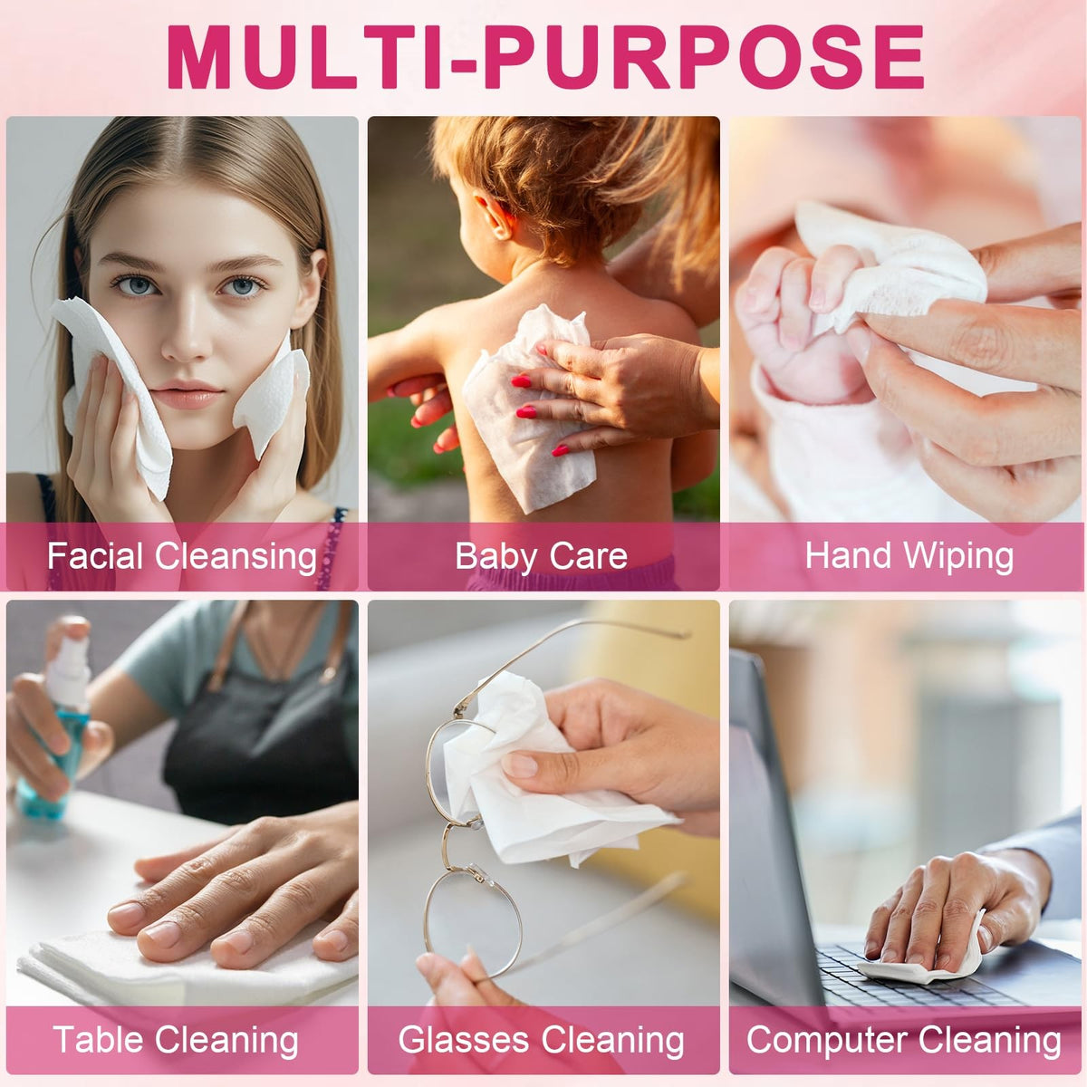 Disposable Travel Face Towels - 48 Count, Soft & Absorbent, 3-in-1 Size, Biobased, Perfect for Skincare & Wipeouts