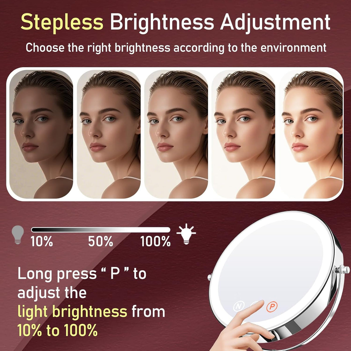 LED Lighted Makeup Mirror with 20X Magnification - Rechargeable, Touch Control, 9-Inch Dual-Sided Vanity Mirror for Women