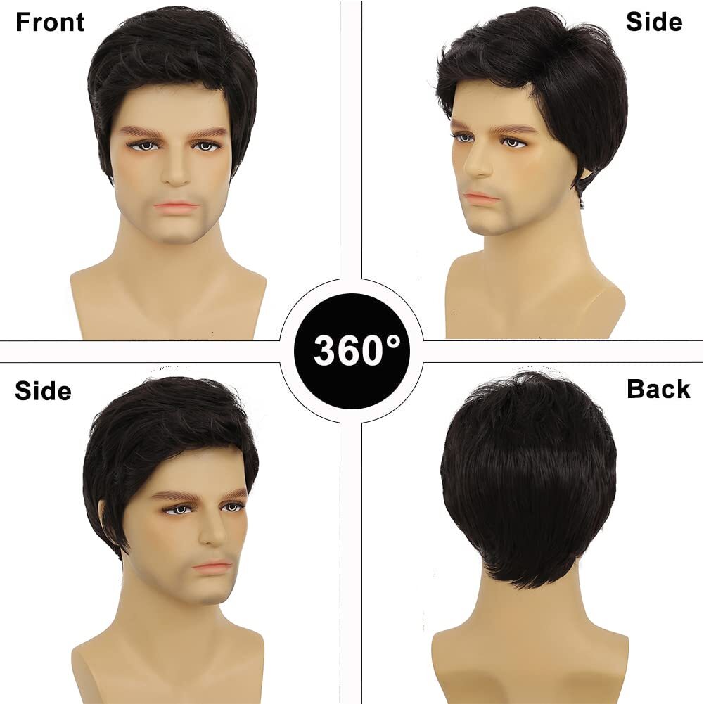 Men's Short Black Wavy Synthetic Wigs for Daily Wear - Natural Look
