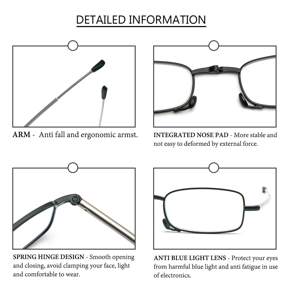 Anti-Blue Light Reading Glasses 2 Pack - Lightweight Unbreakable Folding Eyewear