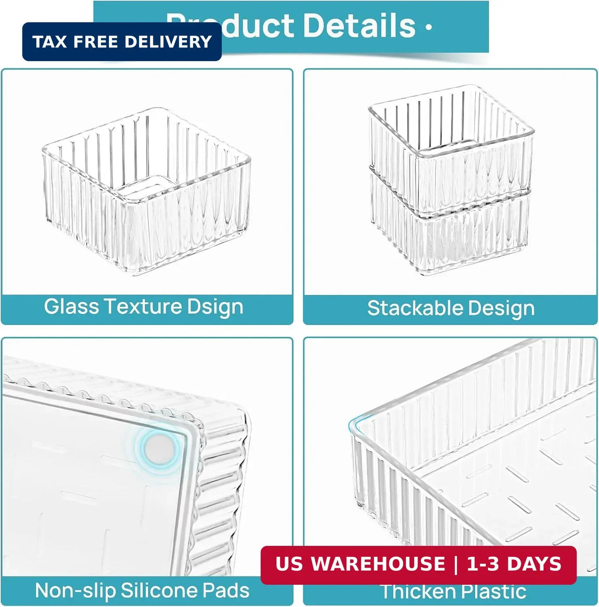 Clear Makeup Drawer Organizer Bins Set - Stackable Acrylic Storage Trays