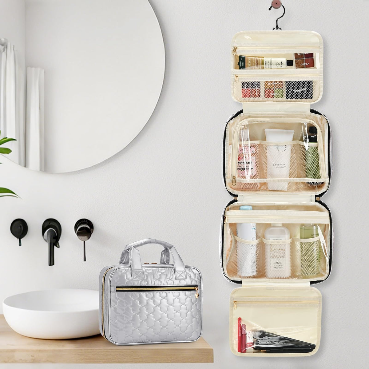 Water-Resistant Hanging Travel Toiletry Bag with Organizer & Hook