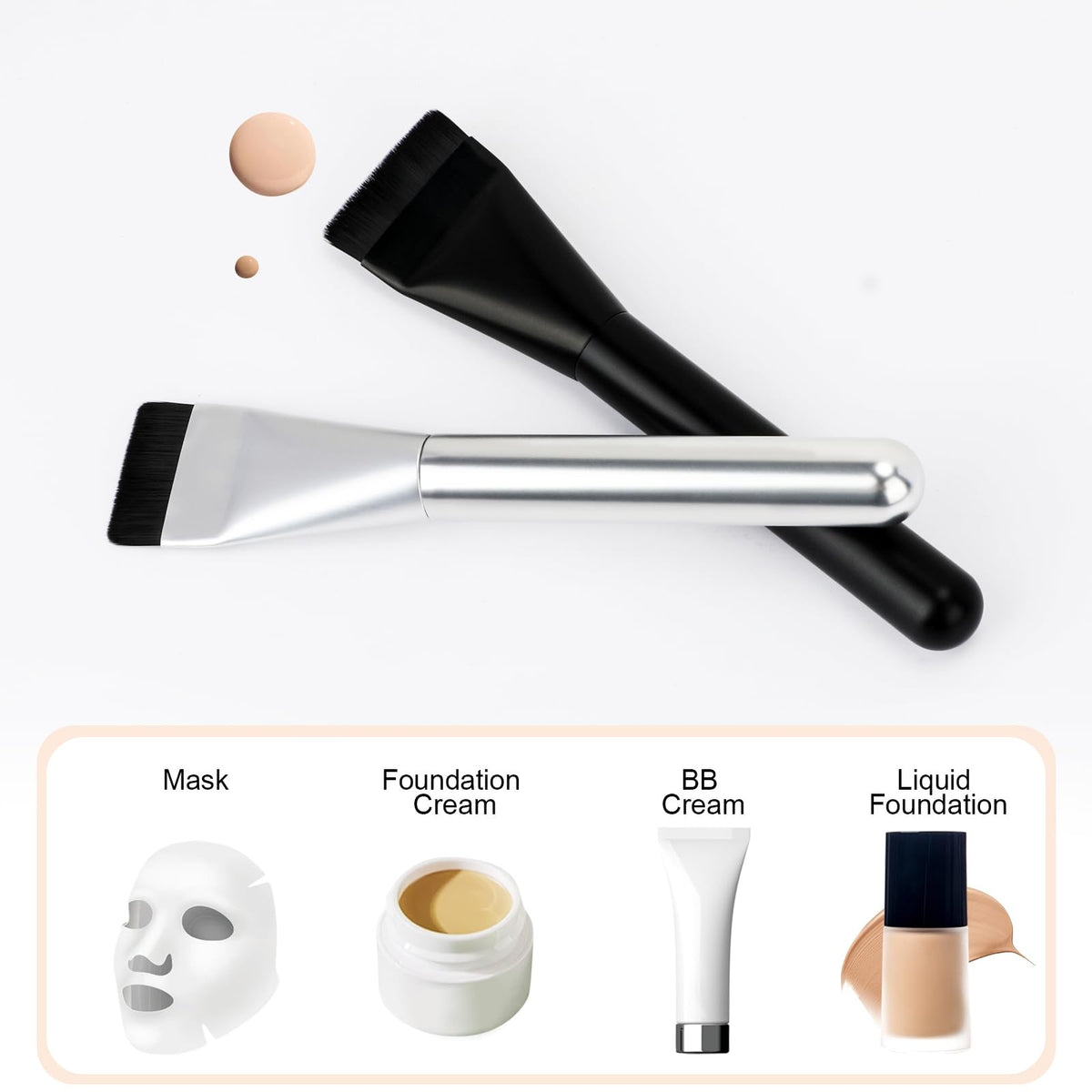 Flat Foundation Brush - Korean Makeup Spatula with Silver Handle