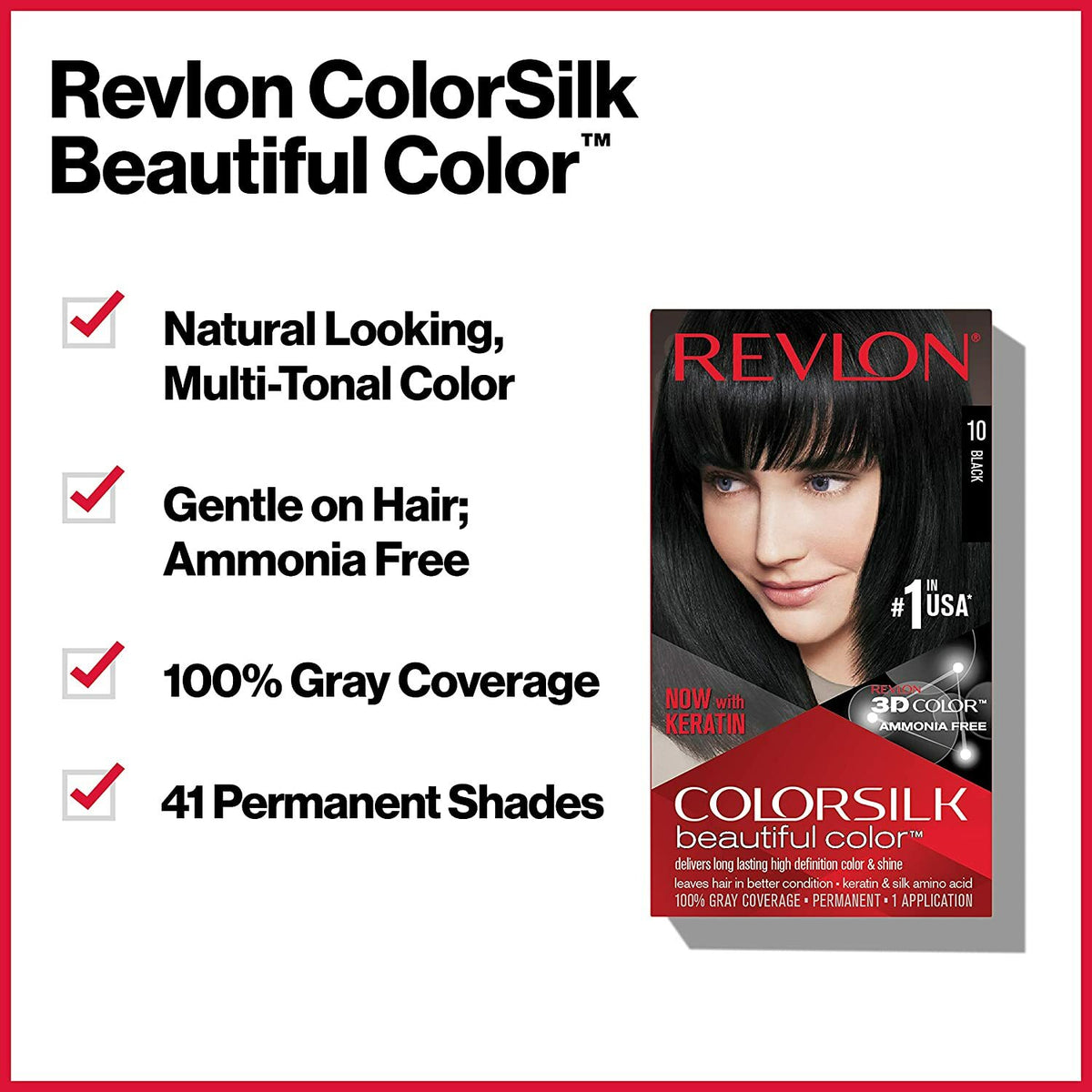 Revlon Colorsilk Beautiful Color Permanent Hair Dye 44 Medium Reddish Brown 6-Pack