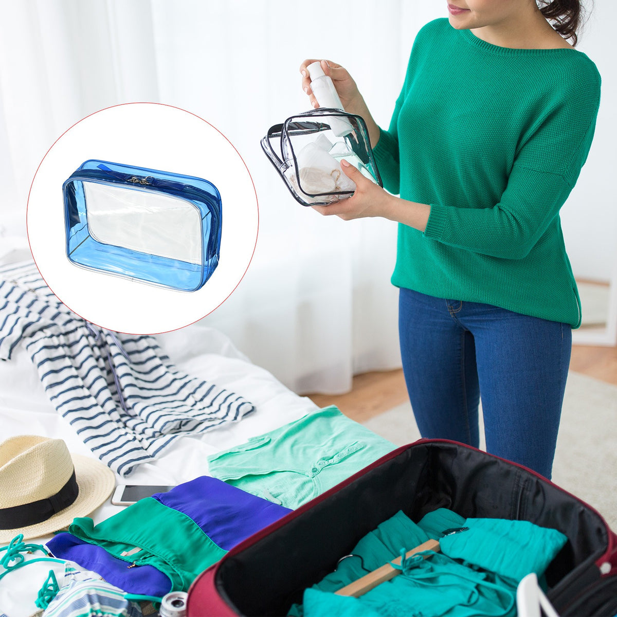 Clear Travel Toiletry Bags Set - Waterproof PVC Cosmetic Organizer, 3 Pack