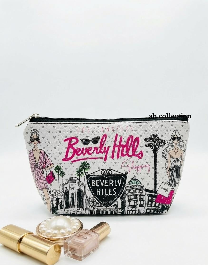 Travel Cosmetic Bag with Multiple LA-Themed Prints - Makeup & Toiletry Organizer