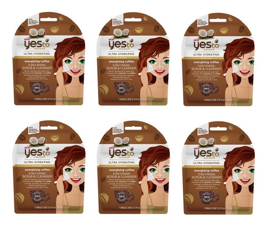 Coconut Ultra Hydrating 3-in-1 Face Mask, Scrub & Cleanser - 6 Pack