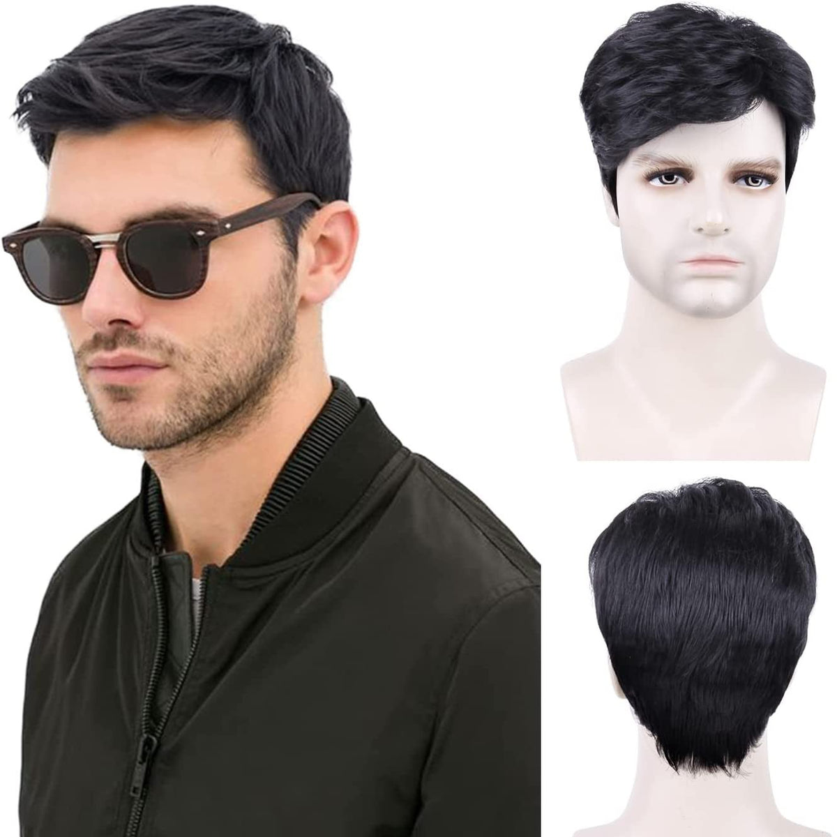 Men's Short Black Wavy Synthetic Wig for Daily & Cosplay Use